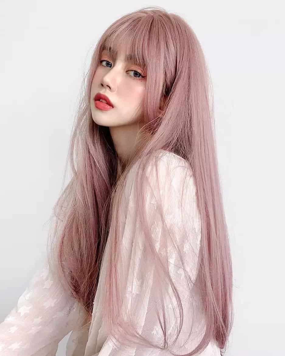 Long Pink Hair With See Through Bangs