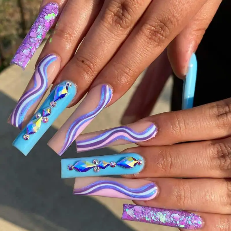 32 Elegant Nail Design With Rhinestones (2022 Version) 31 Mermaid Vibe Rhinestones Nails