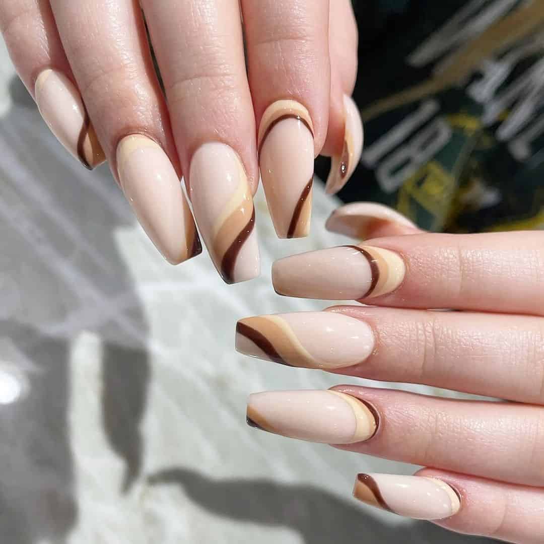 Nude Acrylic Nail Designs With Lines