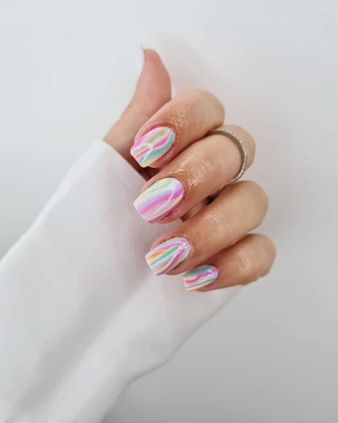 Pastel Candy Nails With Lines