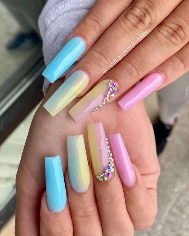 Pastel Rhinestones Nails