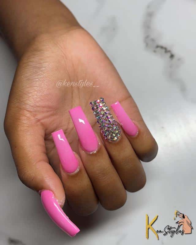 Pink Rhinestones Nails