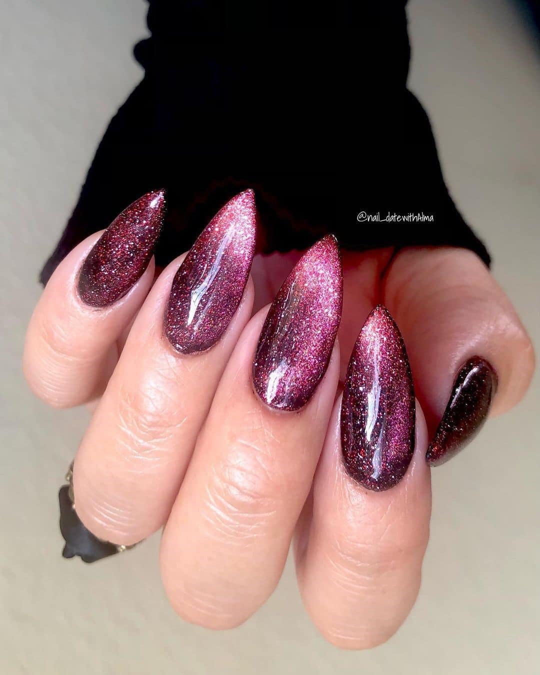 Pink Stiletto Cat Eye Nails