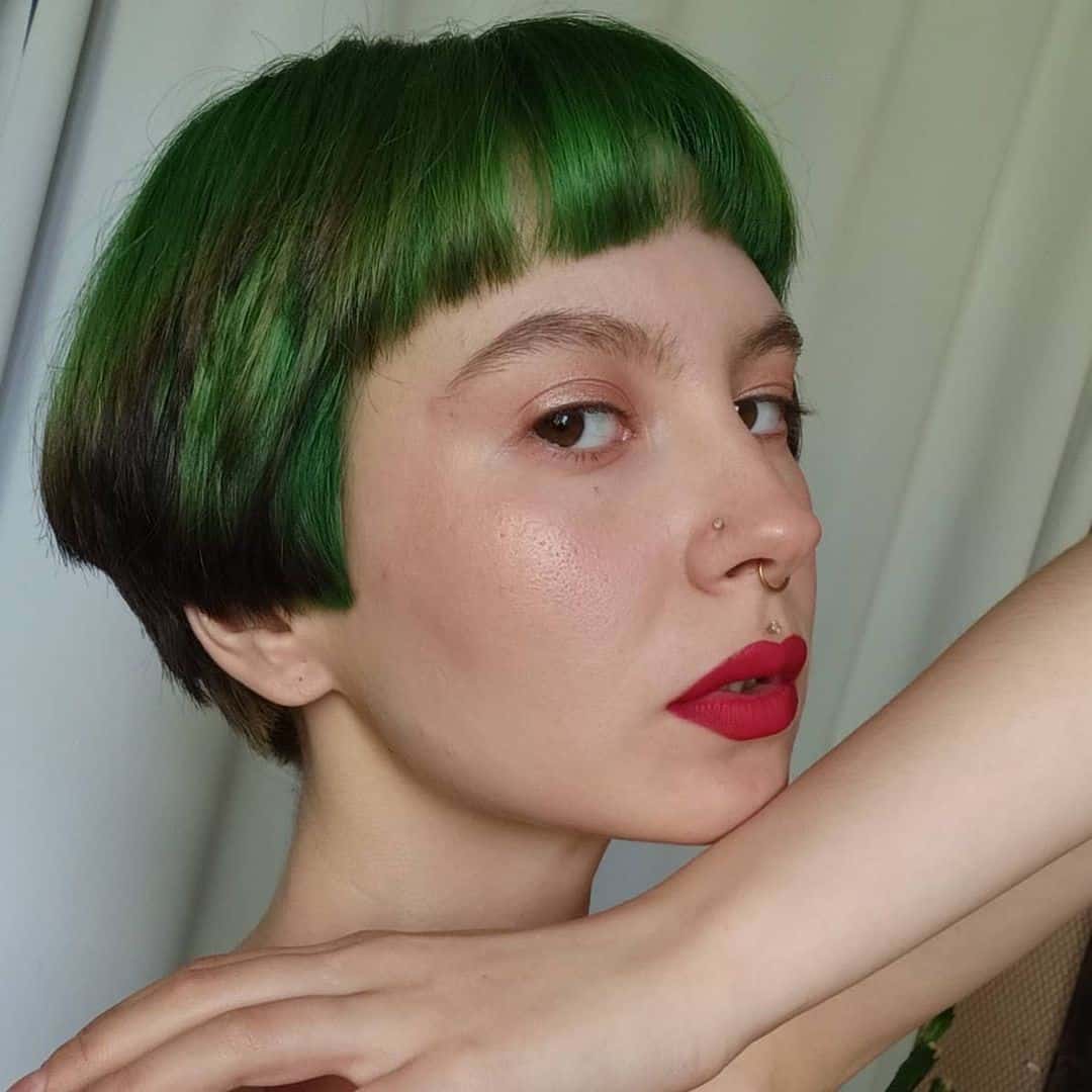 Short Green French Bob Haircut