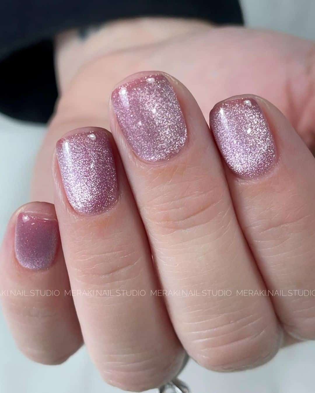 Short Pink Glitter Nails