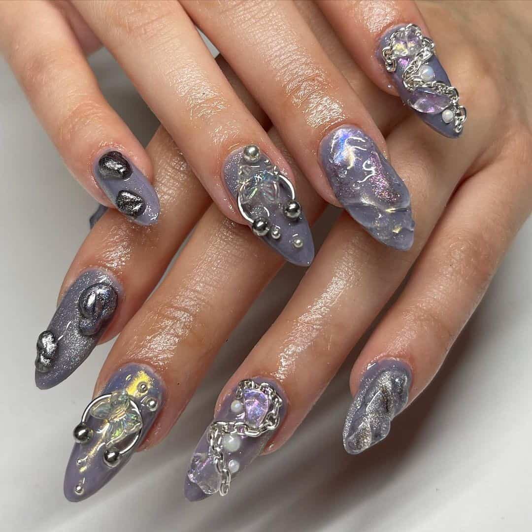 Silver Gray Cat Eye Nails