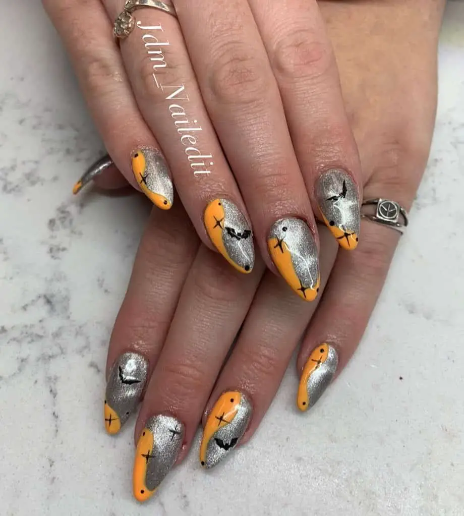 Silver & Yellow Cat Eye Nails