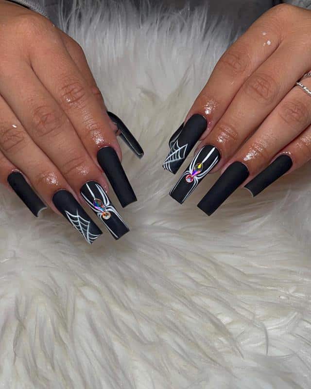 32 Elegant Nail Design With Rhinestones (2022 Version) 25 Spider Web With Rhinestones