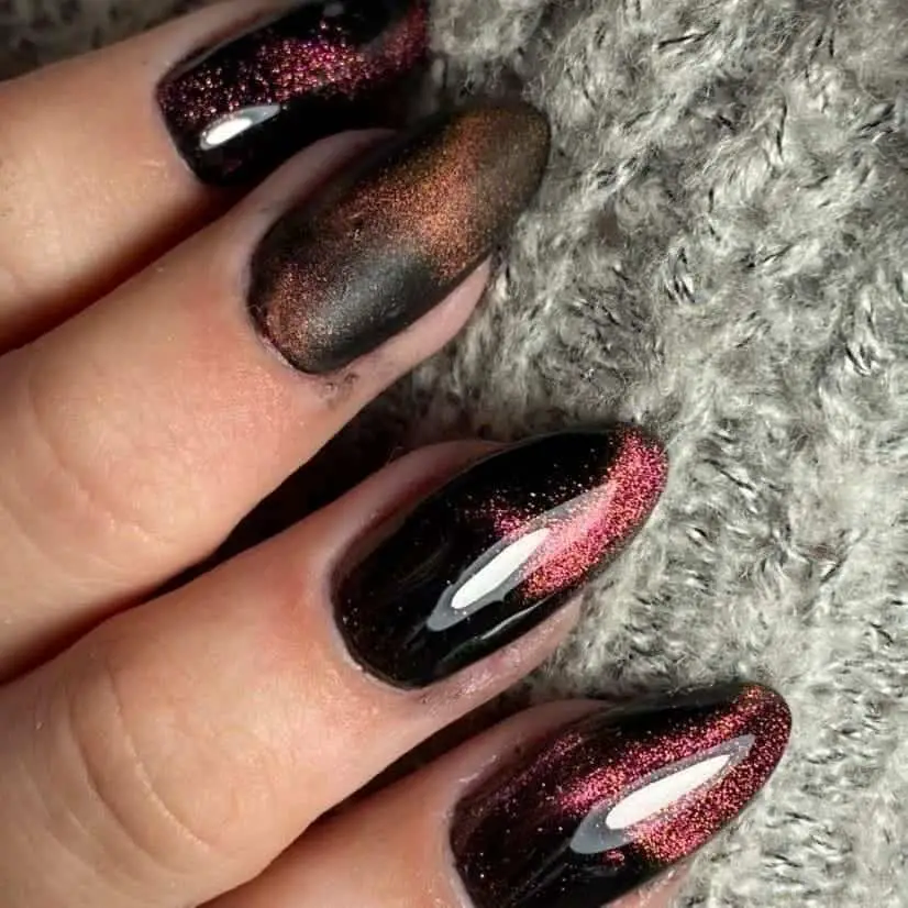 30+ Unique Cat Eye Nail Design Ideas 2022 (Short And Long) 13 Stunning Brown Glitter Manicure