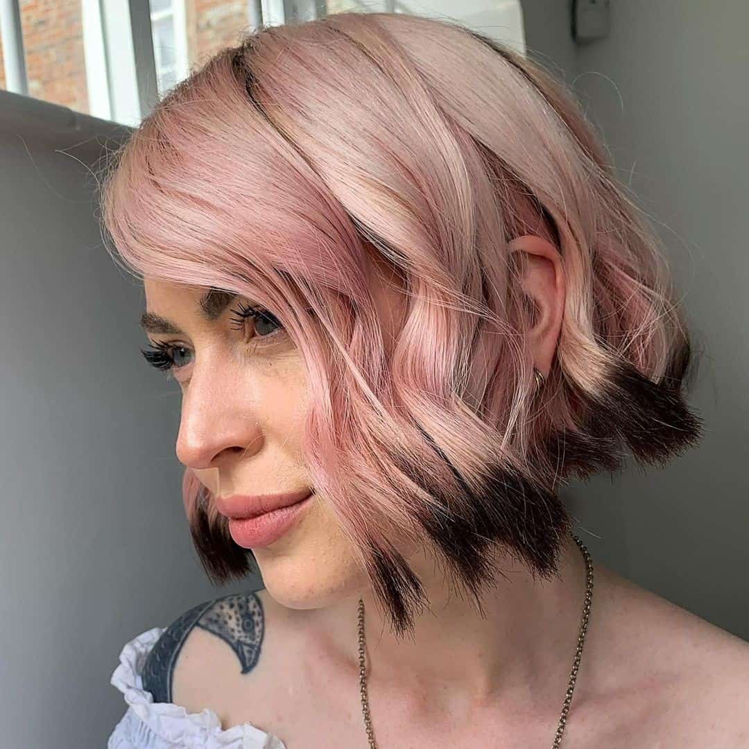 Voluminous Pink & Black French Bob Haircut