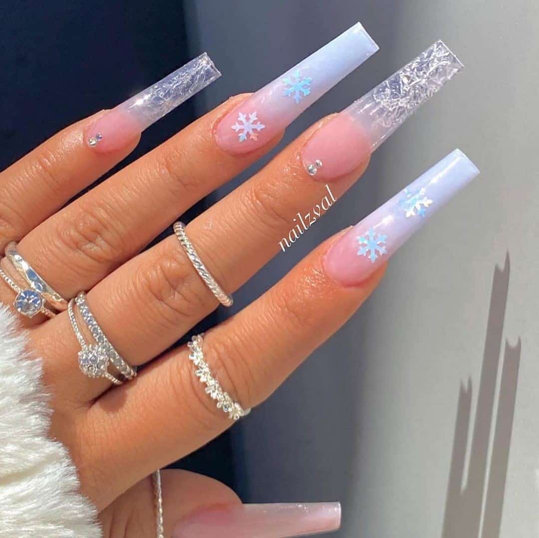 Top 33 Sweet Snowflake Nail Design Ideas For Winter 19 Acrylic Long Snowflake Nails