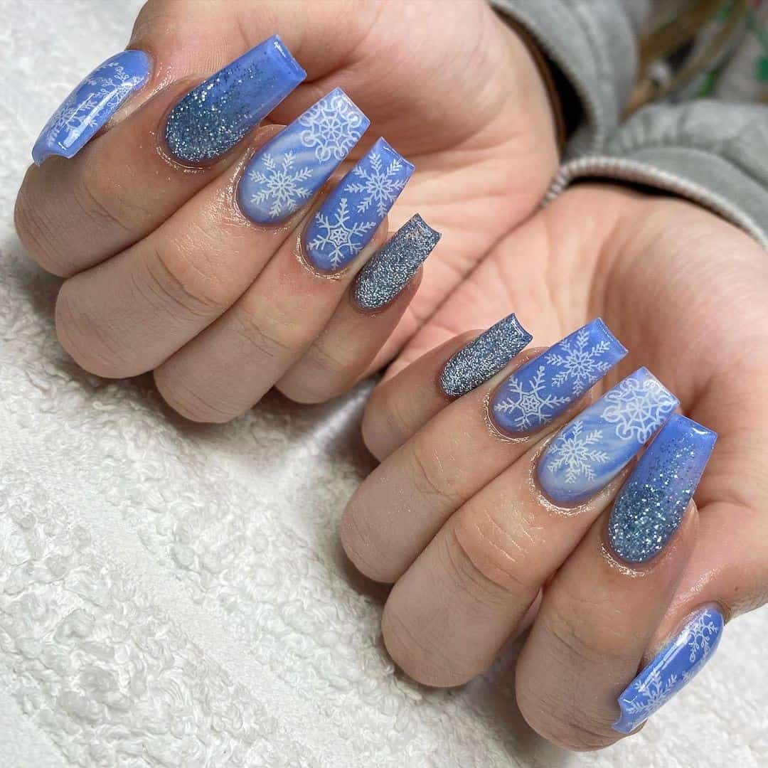 Blue Coffin Nails Snowflake Print