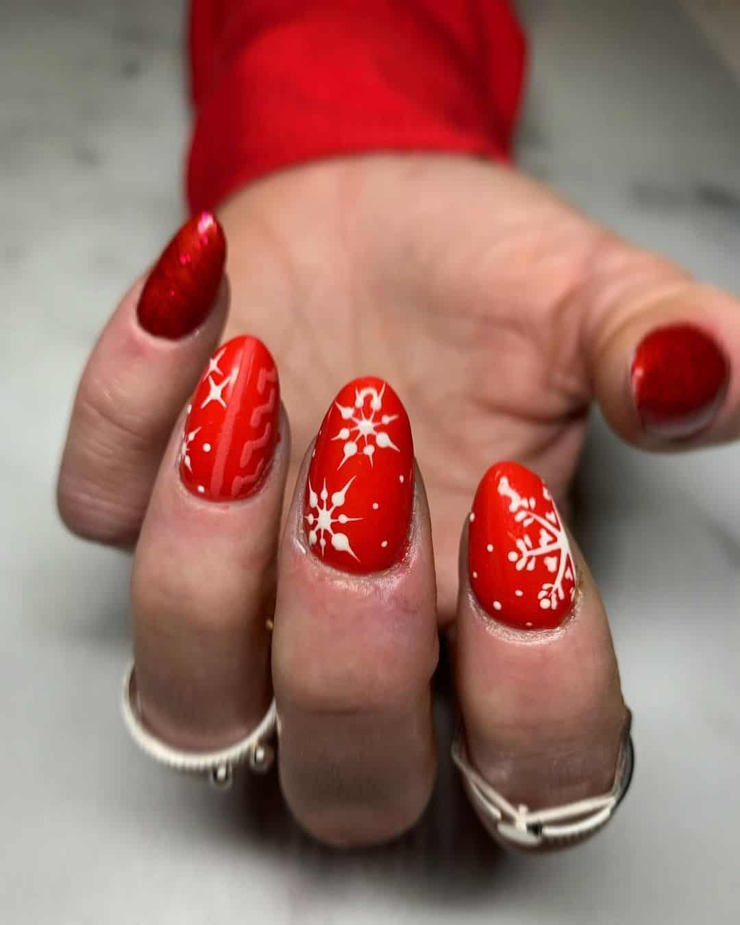 Bright Red Oval Manicure