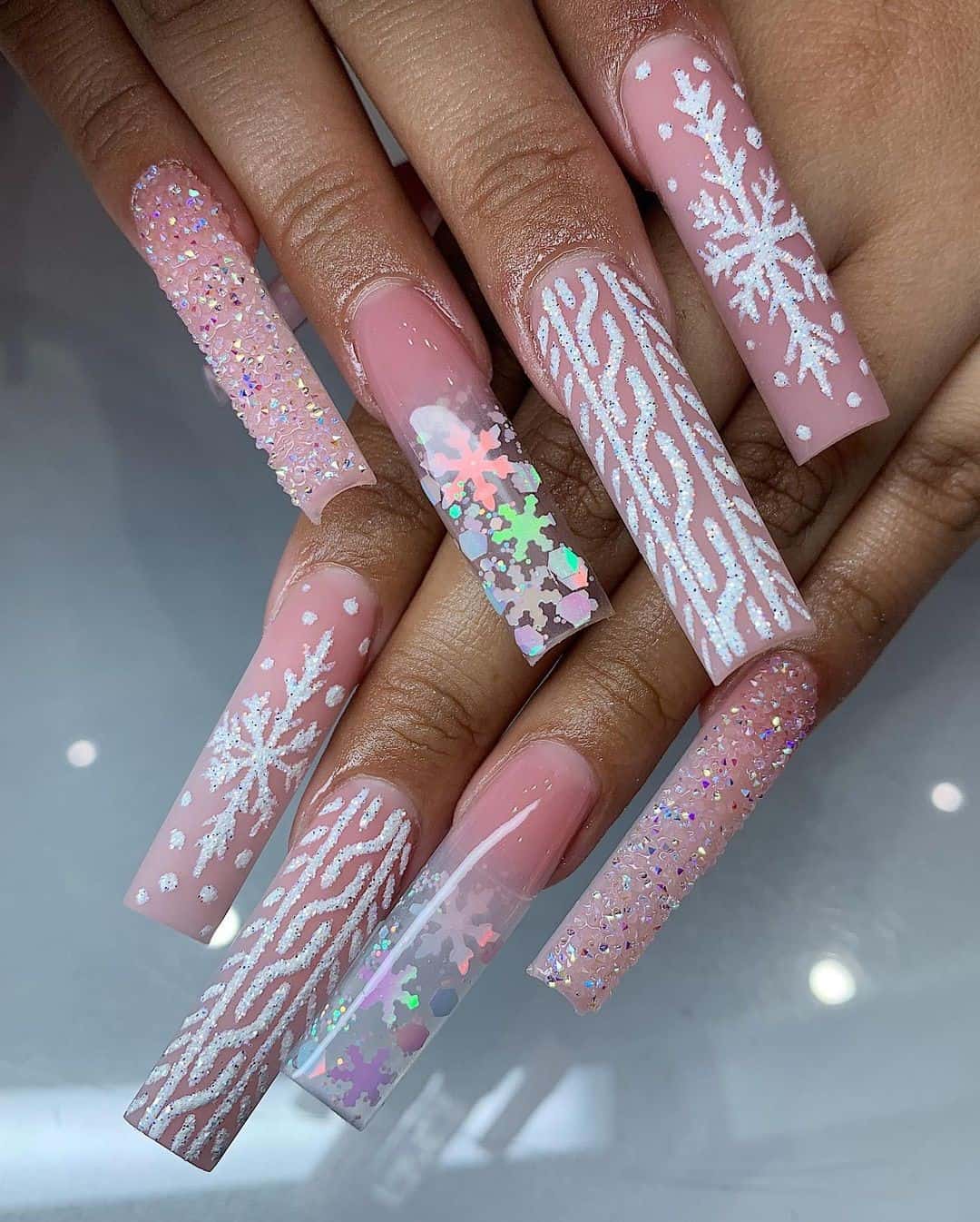 Christmas Acrylic Nails Barbie Pink