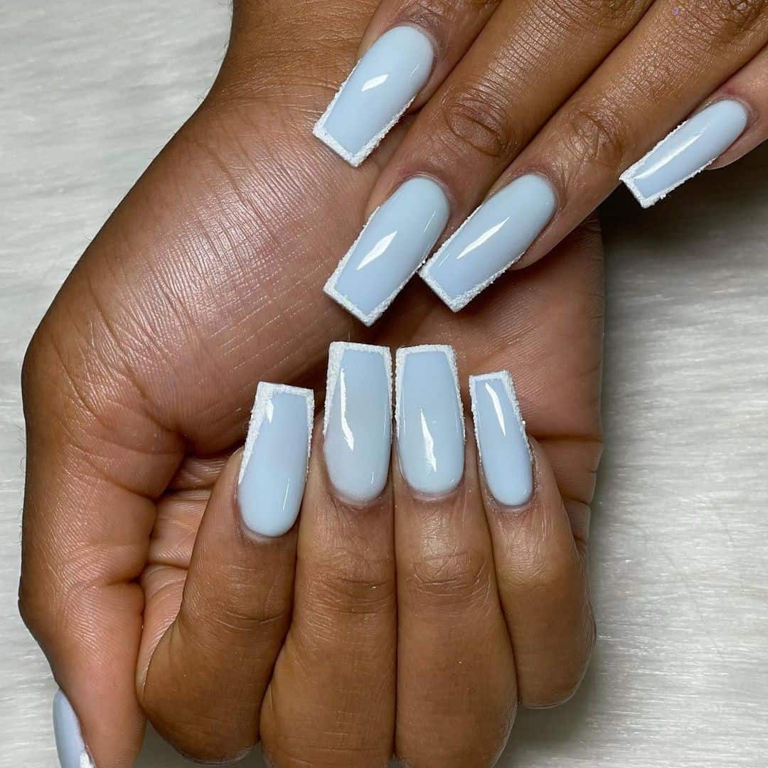 Coffin Light Blue Manicure Design