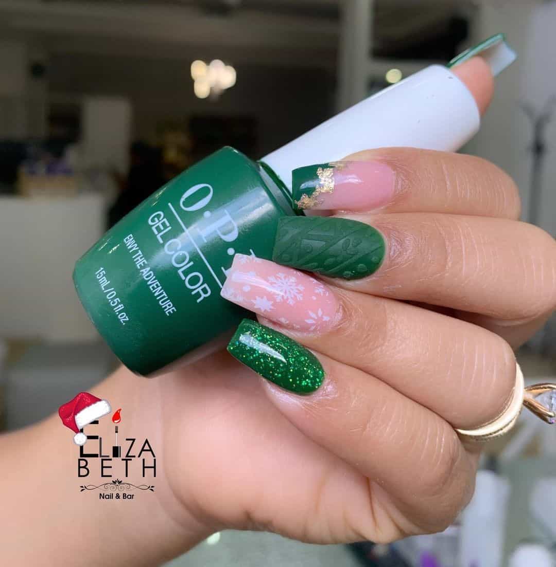 35 Elegant Christmas Acrylic Nail Design Ideas 2022 11 Coffin Manicure With Nude & Snowflake Details