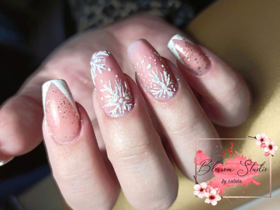 Formal Nude Christmas Acrylic Nail Design