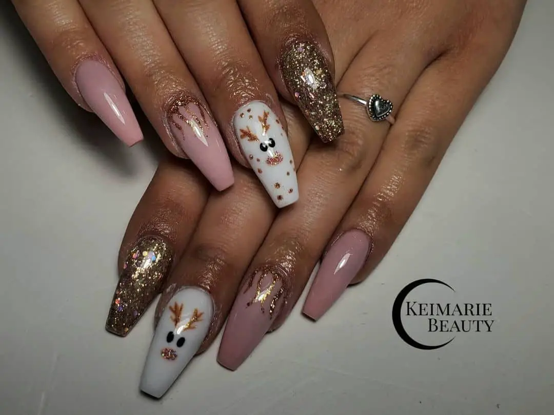 35 Elegant Christmas Acrylic Nail Design Ideas 2022 32 Formal Nude & Glitter Christmas Acrylic Nail Mani