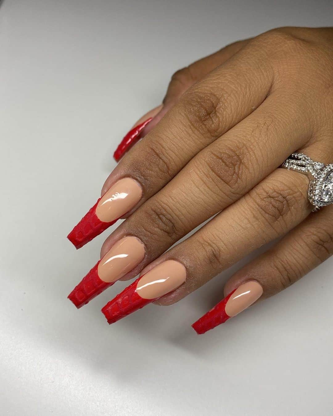 French Red Long Christmas Acrylic Nails