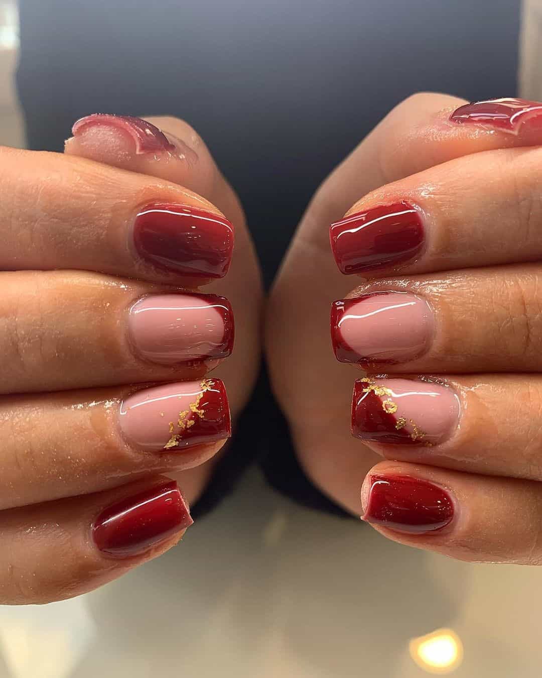 Gold & Red Christmas Nails