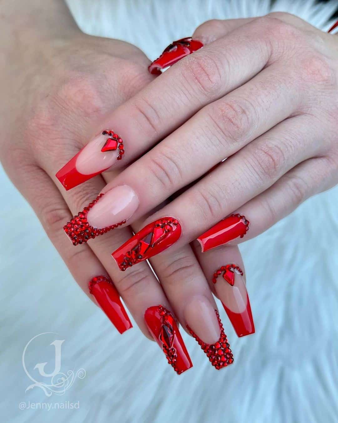 Hot Coffin Red Christmas Nail With Red Glitter