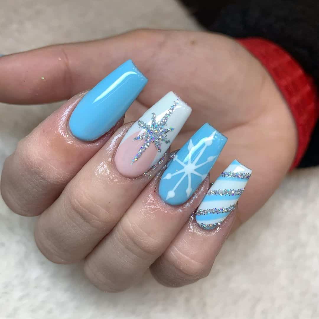 Light Blue Coffin Manicure