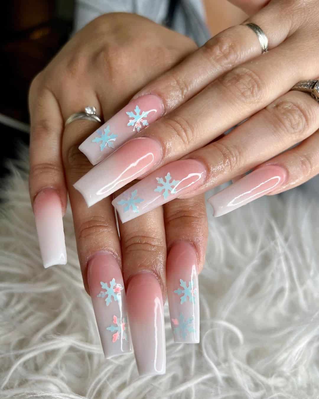 Long Acrylic Snowflake Nails