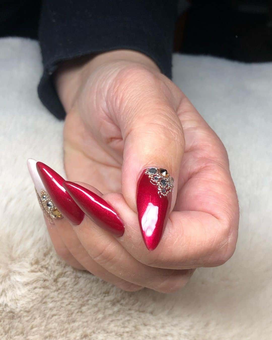 Long Almond Red Christmas Nail Design