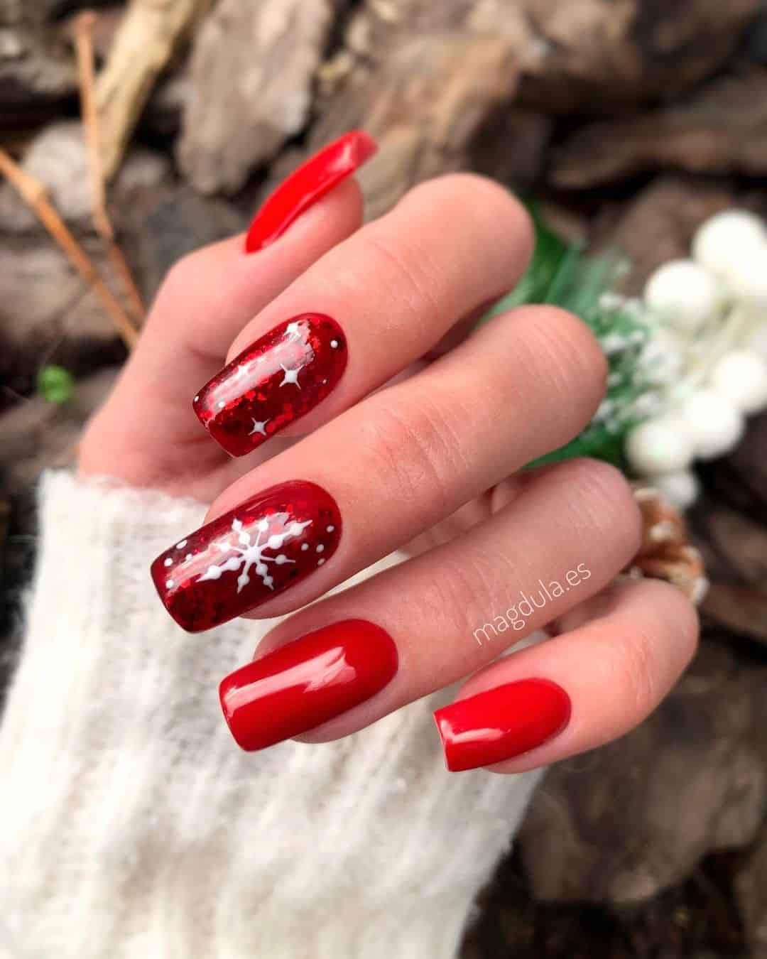 Mix Of Red Shades Christmas Nails