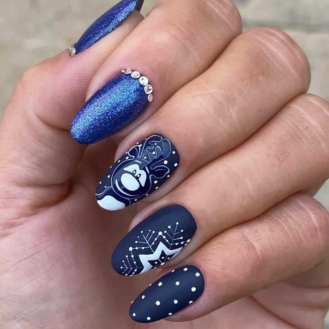 Navy Blue Nails With Glitter