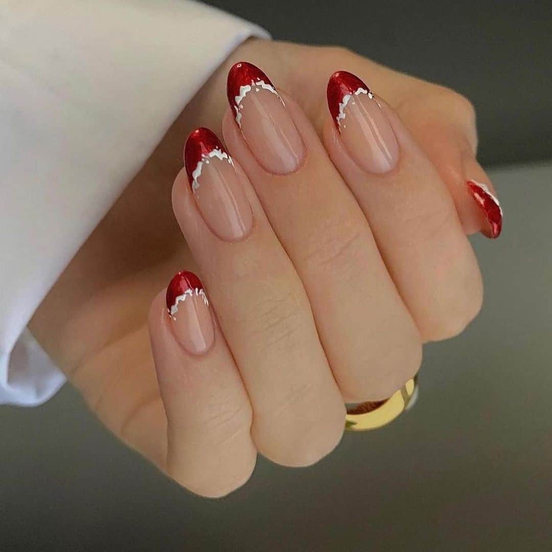 Oval Red French Christmas Nails