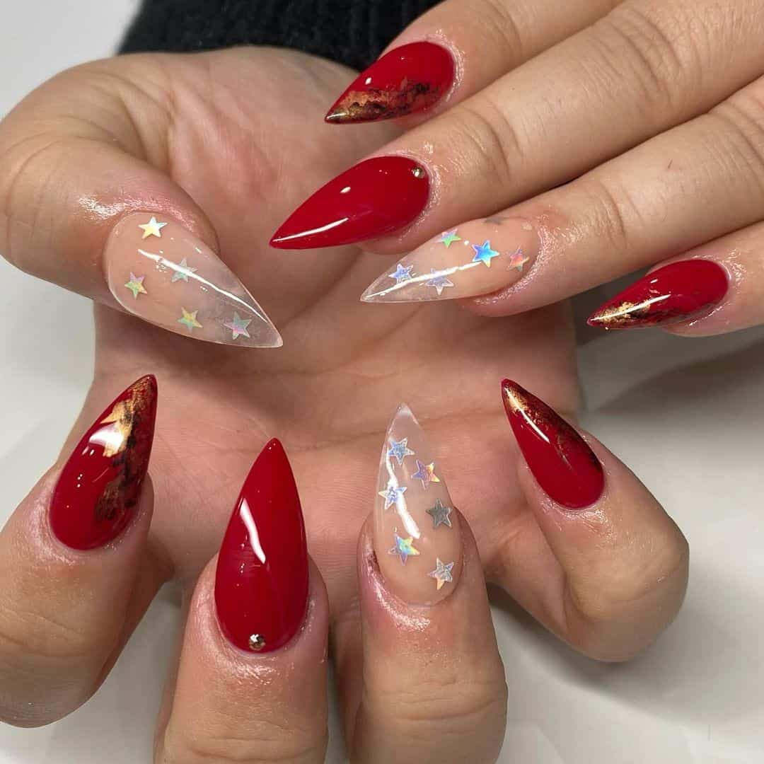 Pointy Long Red Christmas Nails