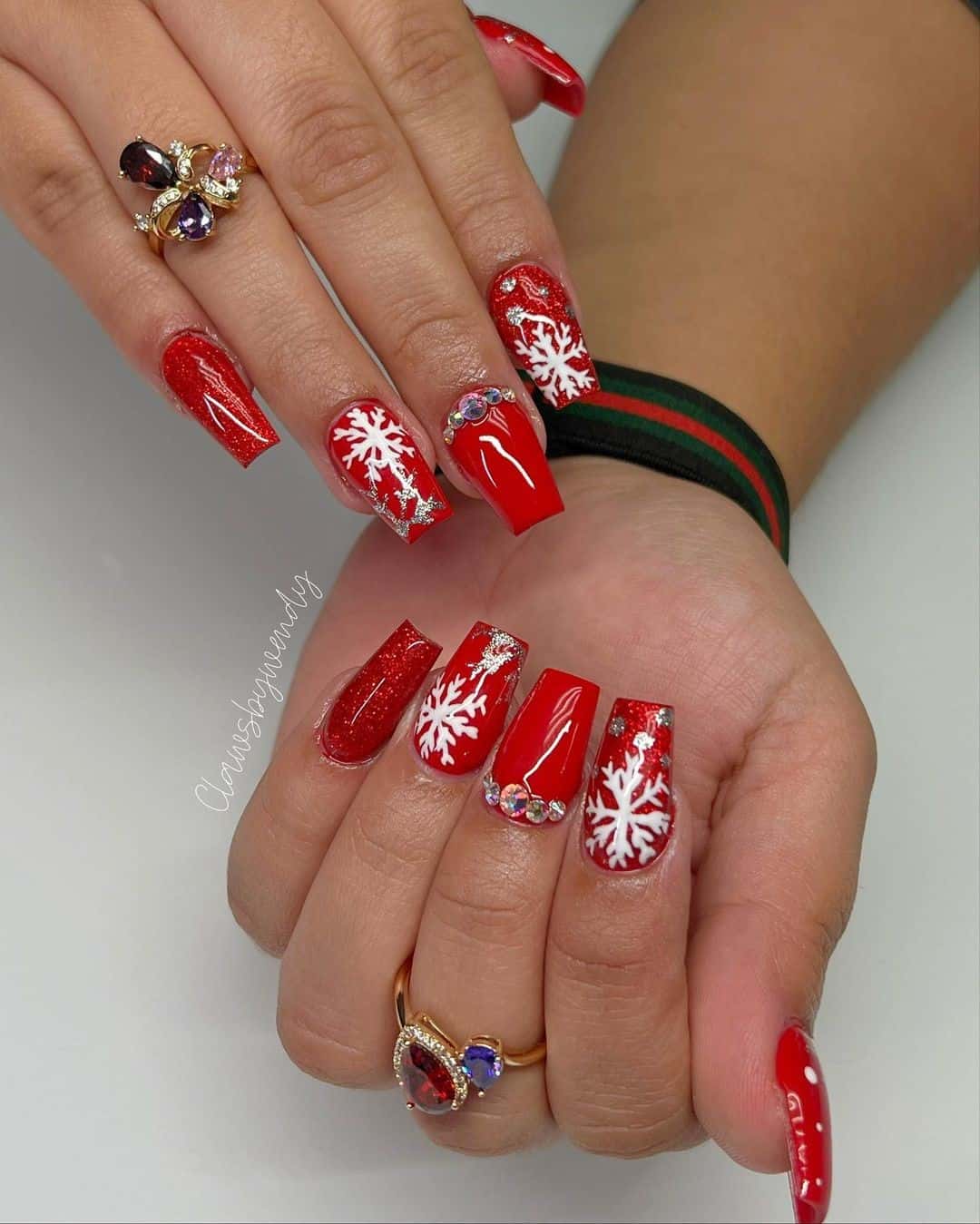 Top 33 Sweet Snowflake Nail Design Ideas For Winter 9 Red Coffin Gel Manicure