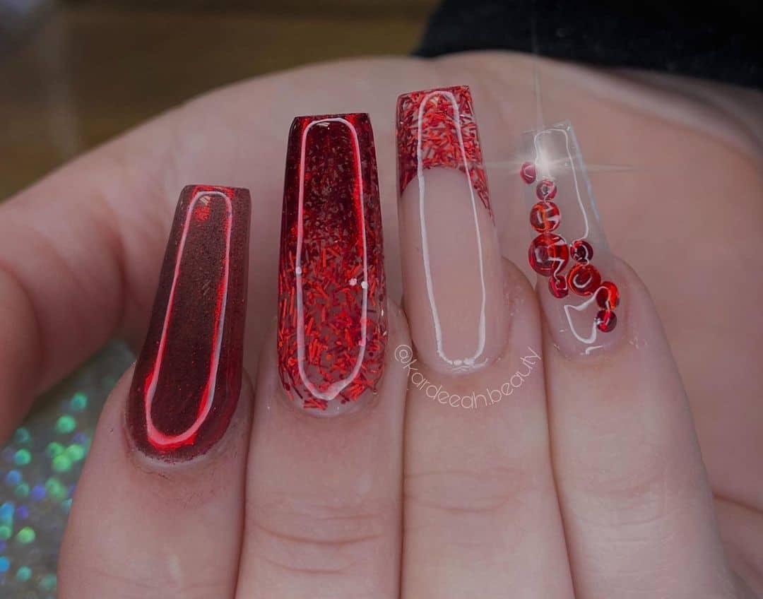 Red Glitter Christmas Acrylic Nail Design