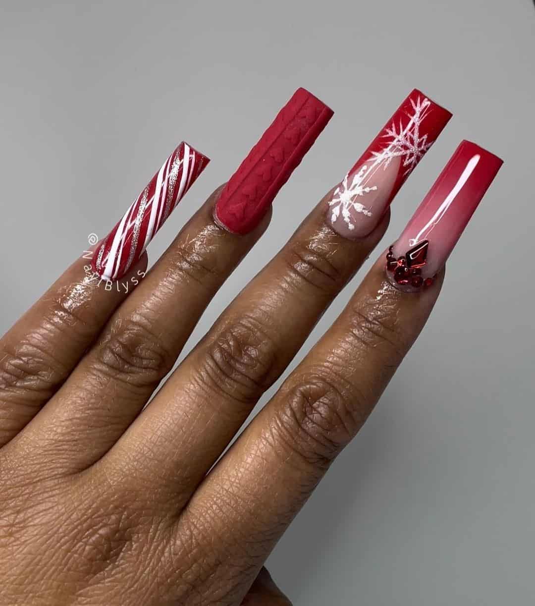 Red Matte Christmas Acrylic Nail Design
