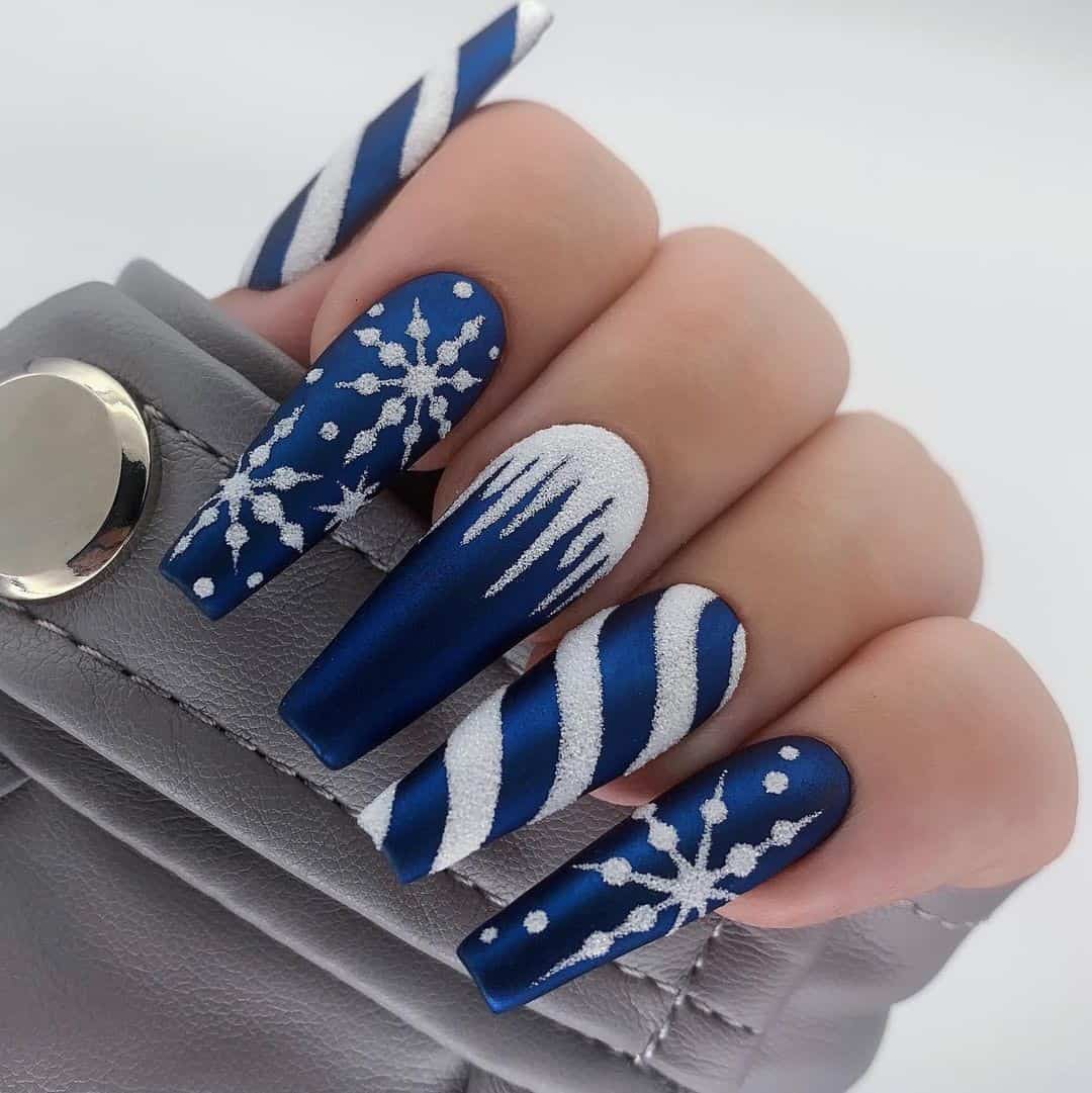 Snowflake Inspired Christmas Nails Blue Pop