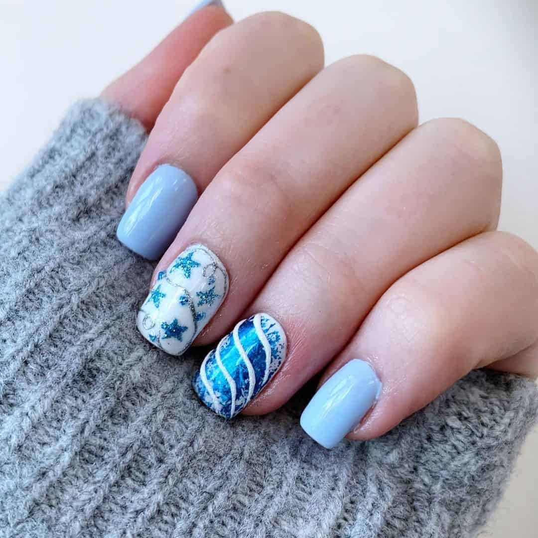 Square Baby Blue Christmas Nails