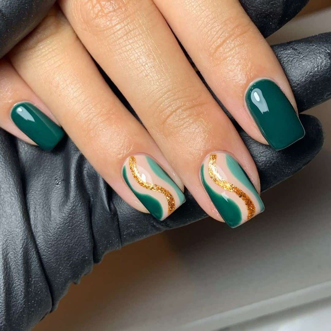 Square Green Christmas Nails