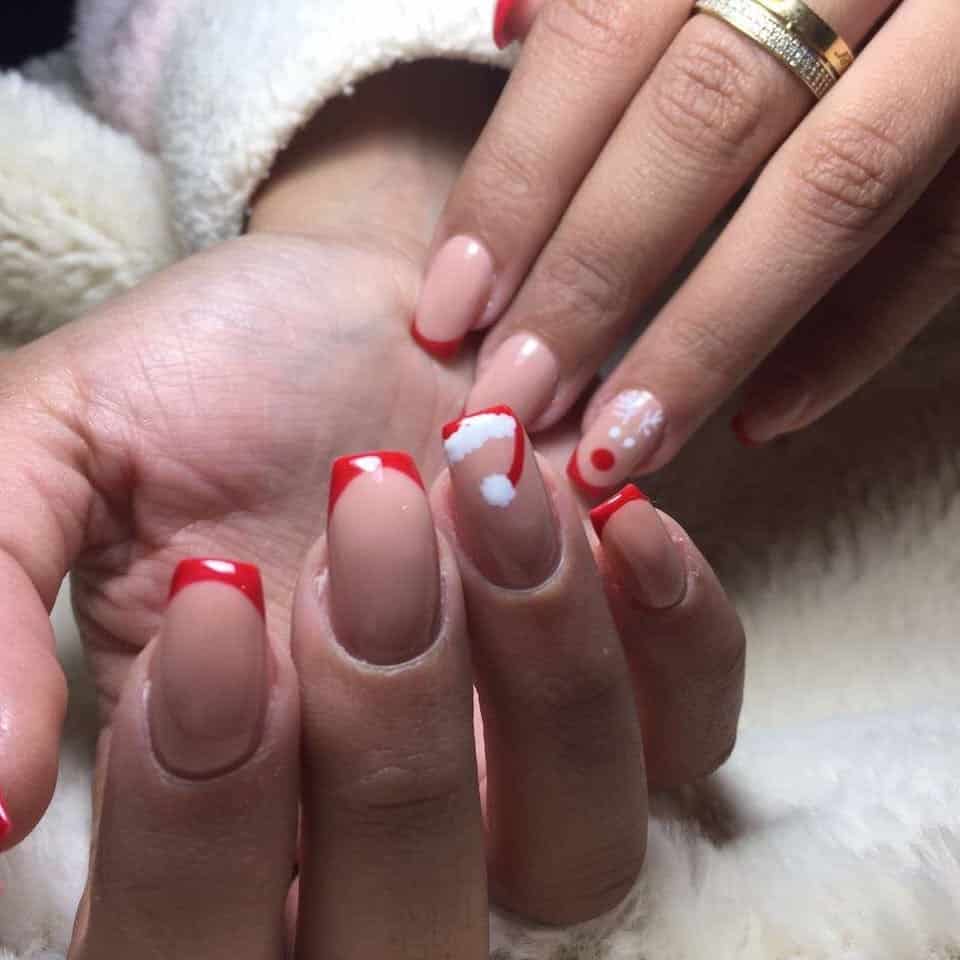 Top 31 Gorgeous Short Christmas Nail Design Ideas 13 Square Manicure Red & White