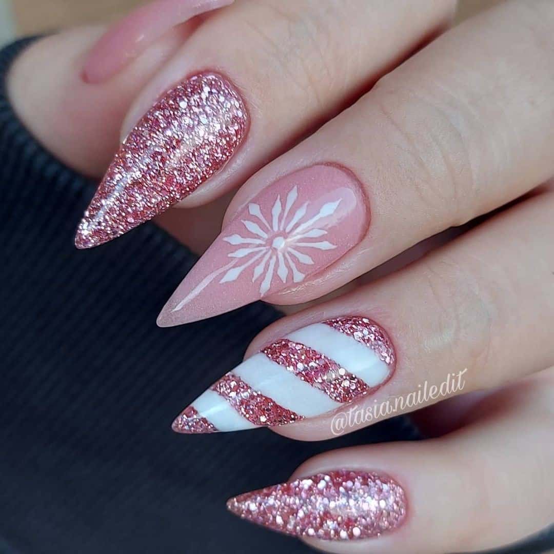 Stiletto Pink Snowflake Nails