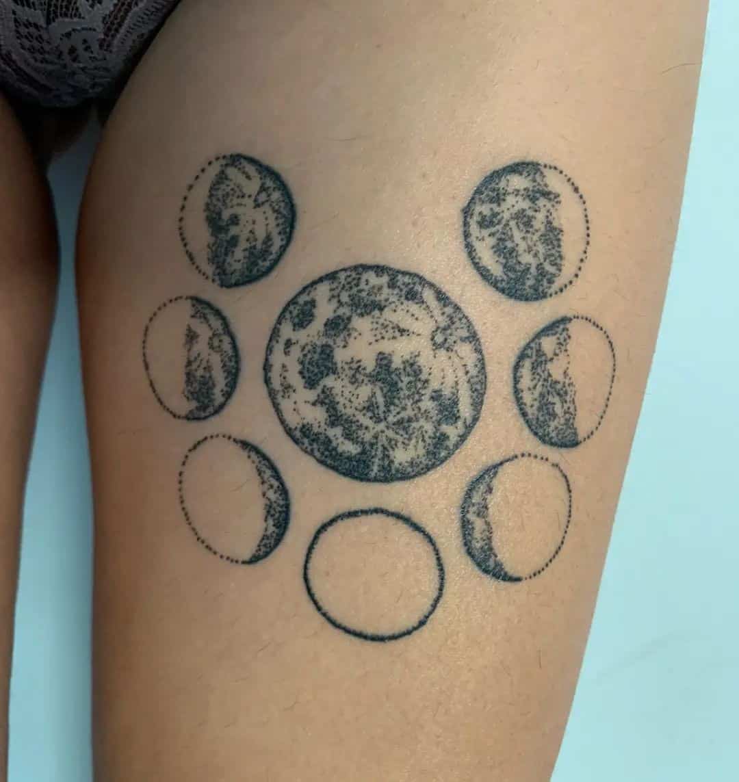 Top 37 Gorgeous Circle Tattoo Design Ideas 2022 (Small, Big, Black, Colorful) 15 Thigh Moon Circle Tattoo