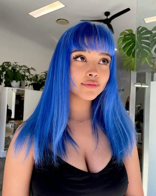 Blue Hair With Bangs Wig