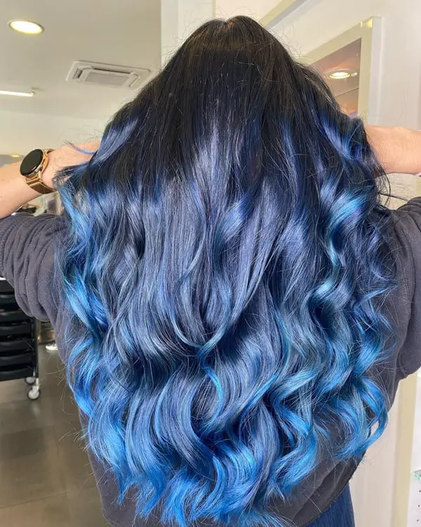 Blue Wig With Highlights Long