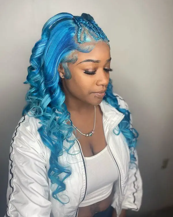 Half-up Half-Down Blue Wig