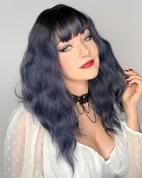 Icy Blue Wig With Bangs