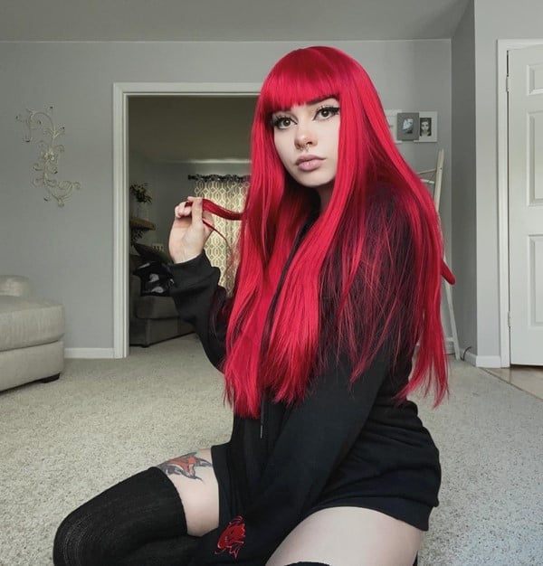 Long Red Wig With Bangs