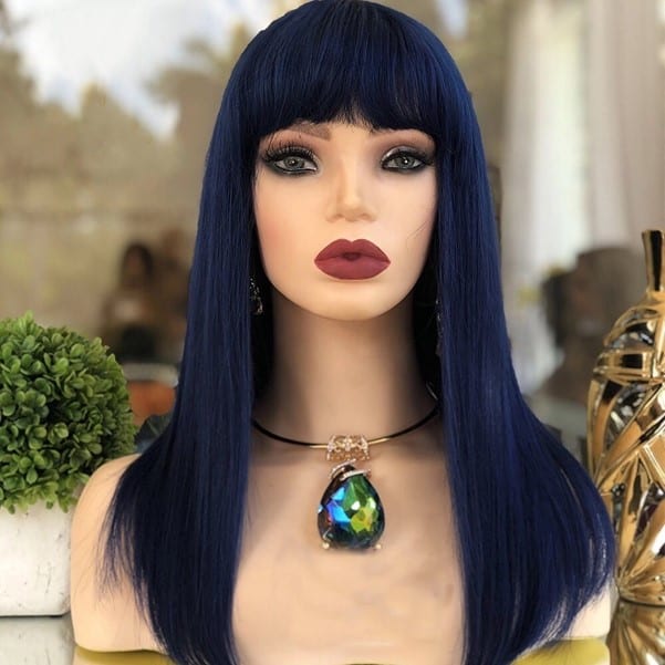 Navy Bob With Bangs Wig