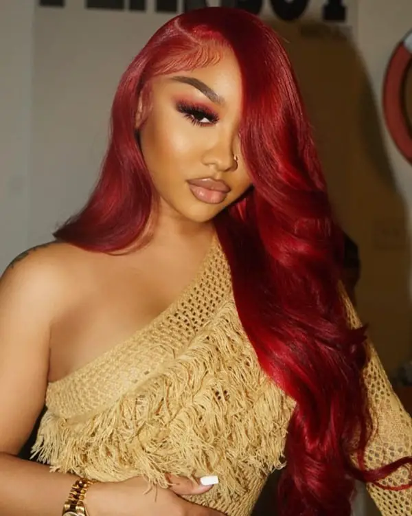 Red Wig Side Swept Look