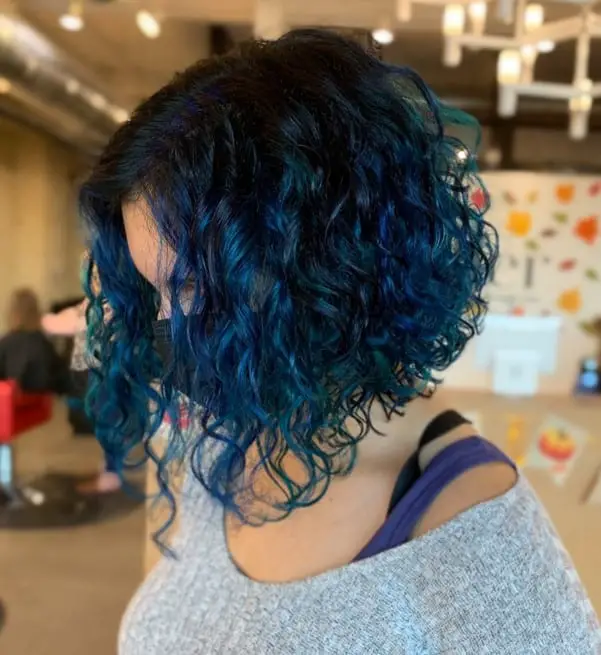 Blue Curly Bob Wig