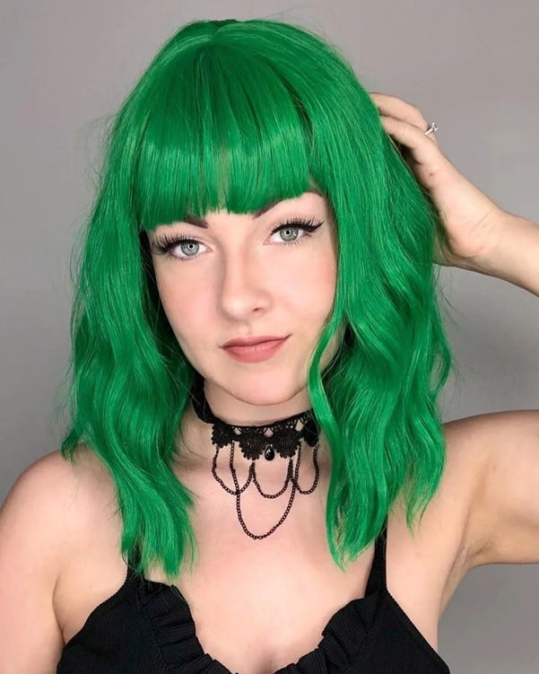 Bright Green Wig With Bangs